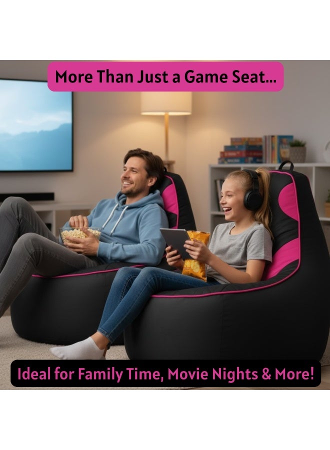 VELMORE Gaming Bean Bag Chair Cover ONLY – NO FILLING / WITHOUT BEANS | High-Back Quilted Seat, Side Pockets, Headphone Hanger & Water-Repellent Fabric - Pink - Image 3